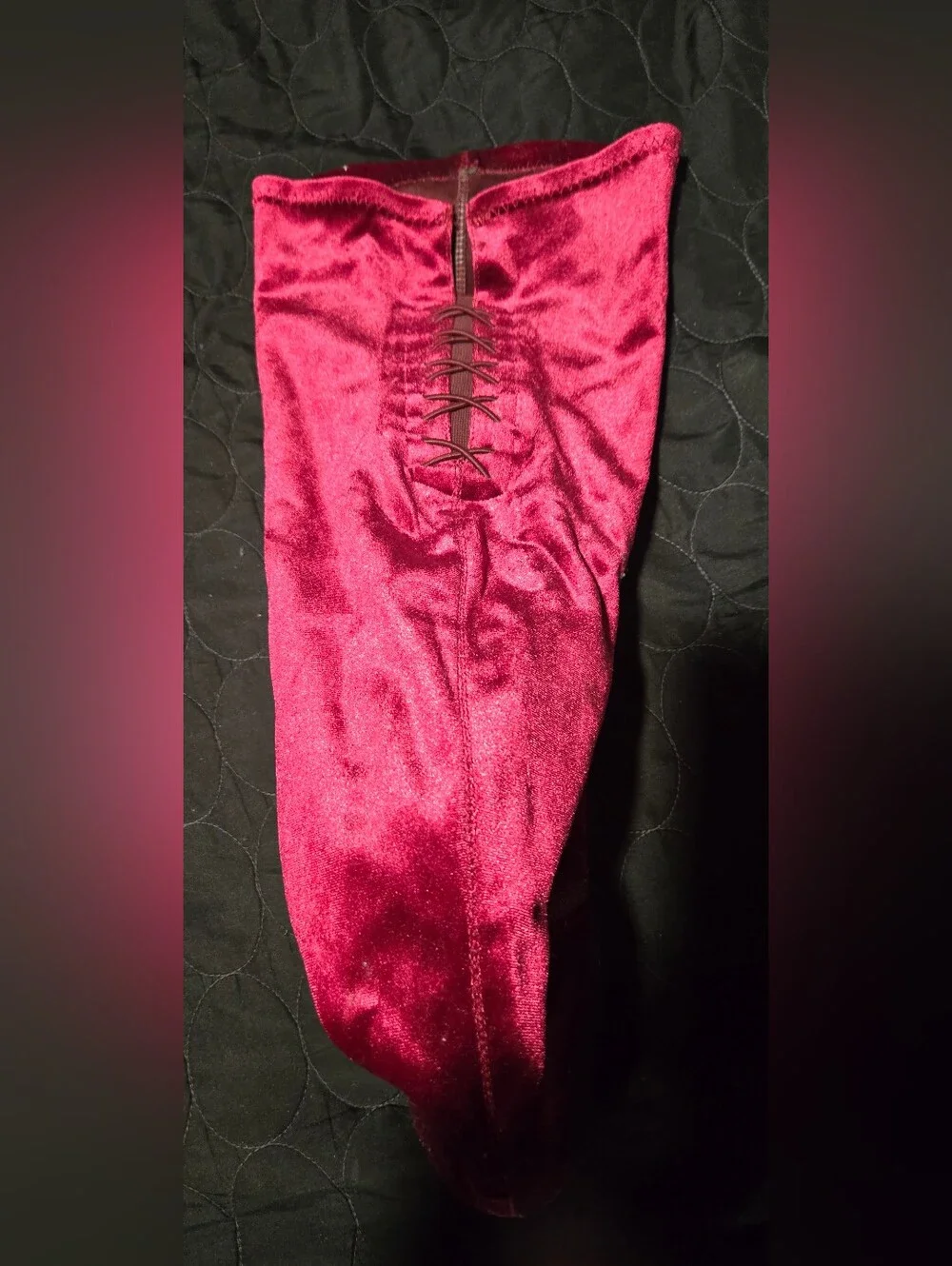 Womens Velvet Knee-High Boots - Pink